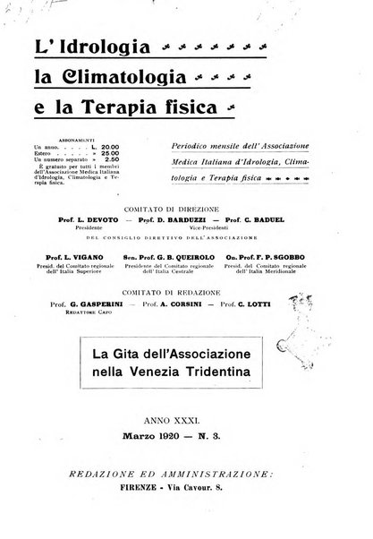 L'idrologia, la climatologia e la terapia fisica periodico mensile dell'Associazione medica italiana d'idrologia, climatologia e terapia fisica