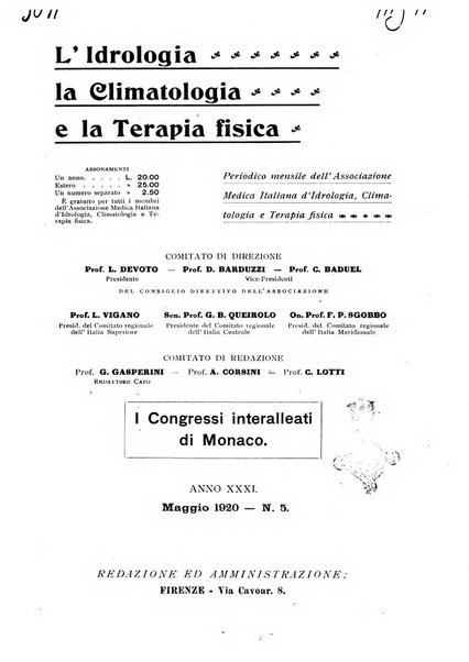 L'idrologia, la climatologia e la terapia fisica periodico mensile dell'Associazione medica italiana d'idrologia, climatologia e terapia fisica