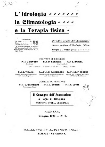 L'idrologia, la climatologia e la terapia fisica periodico mensile dell'Associazione medica italiana d'idrologia, climatologia e terapia fisica