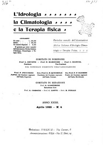 L'idrologia, la climatologia e la terapia fisica periodico mensile dell'Associazione medica italiana d'idrologia, climatologia e terapia fisica