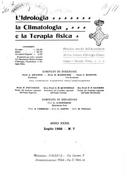 L'idrologia, la climatologia e la terapia fisica periodico mensile dell'Associazione medica italiana d'idrologia, climatologia e terapia fisica