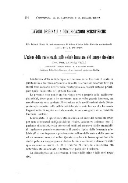 L'idrologia, la climatologia e la terapia fisica periodico mensile dell'Associazione medica italiana d'idrologia, climatologia e terapia fisica