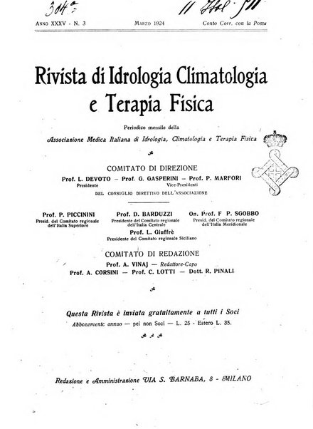 Rivista di idrologia, climatologia e terapia fisica periodico mensile dell'Associazione medica italiana di idrologia, climatologia e terapia fisica