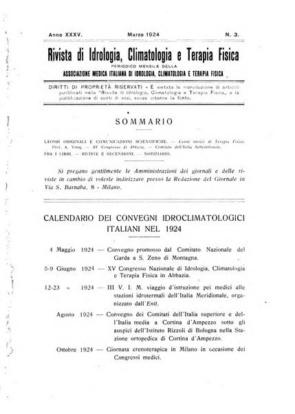 Rivista di idrologia, climatologia e terapia fisica periodico mensile dell'Associazione medica italiana di idrologia, climatologia e terapia fisica