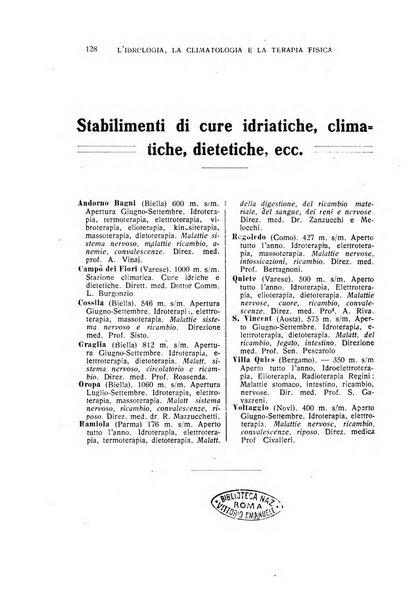 Rivista di idrologia, climatologia e terapia fisica periodico mensile dell'Associazione medica italiana di idrologia, climatologia e terapia fisica