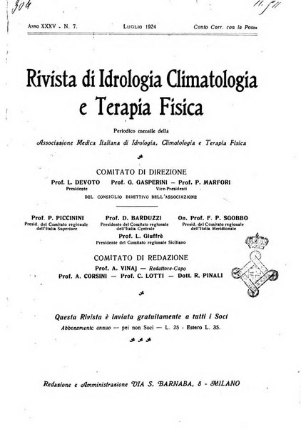 Rivista di idrologia, climatologia e terapia fisica periodico mensile dell'Associazione medica italiana di idrologia, climatologia e terapia fisica