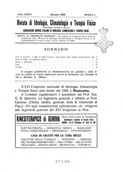 Rivista di idrologia, climatologia e terapia fisica periodico mensile dell'Associazione medica italiana di idrologia, climatologia e terapia fisica