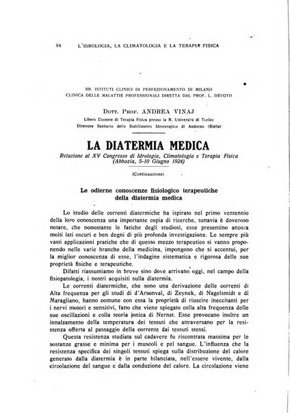 Rivista di idrologia, climatologia e terapia fisica periodico mensile dell'Associazione medica italiana di idrologia, climatologia e terapia fisica