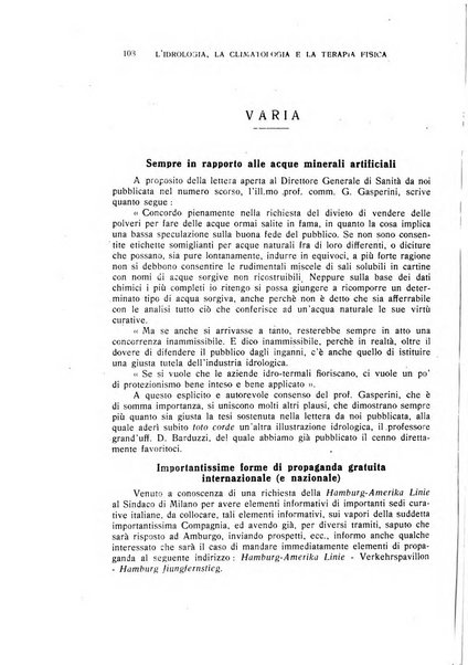 Rivista di idrologia, climatologia e terapia fisica periodico mensile dell'Associazione medica italiana di idrologia, climatologia e terapia fisica