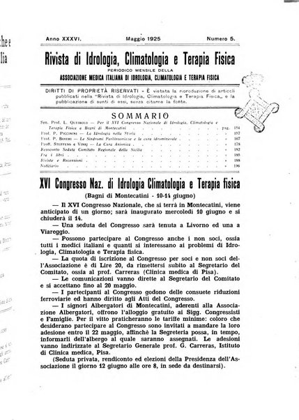 Rivista di idrologia, climatologia e terapia fisica periodico mensile dell'Associazione medica italiana di idrologia, climatologia e terapia fisica