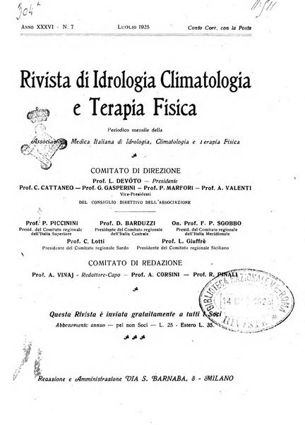 Rivista di idrologia, climatologia e terapia fisica periodico mensile dell'Associazione medica italiana di idrologia, climatologia e terapia fisica