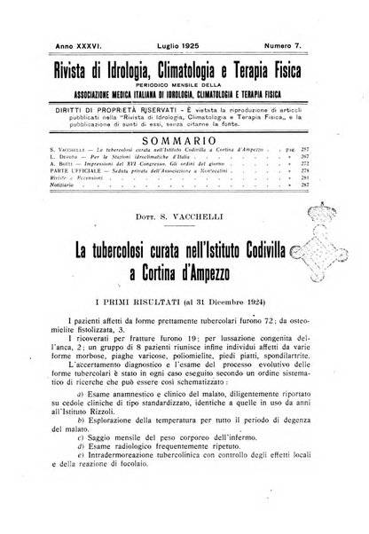 Rivista di idrologia, climatologia e terapia fisica periodico mensile dell'Associazione medica italiana di idrologia, climatologia e terapia fisica