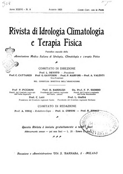 Rivista di idrologia, climatologia e terapia fisica periodico mensile dell'Associazione medica italiana di idrologia, climatologia e terapia fisica