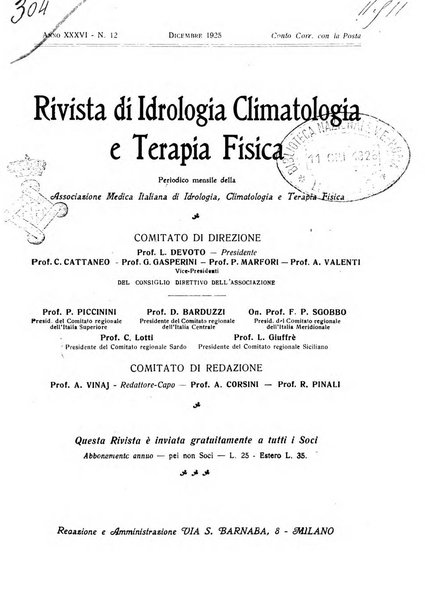 Rivista di idrologia, climatologia e terapia fisica periodico mensile dell'Associazione medica italiana di idrologia, climatologia e terapia fisica