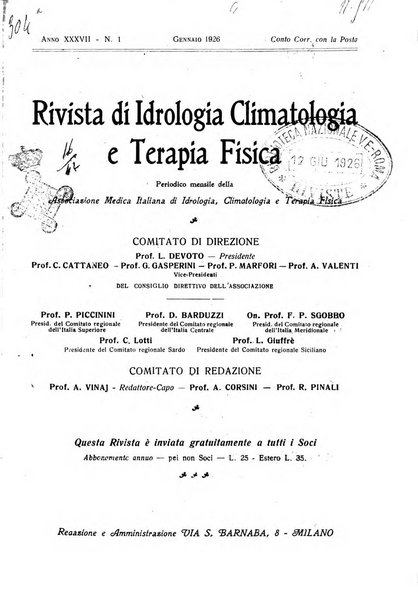 Rivista di idrologia, climatologia e terapia fisica periodico mensile dell'Associazione medica italiana di idrologia, climatologia e terapia fisica