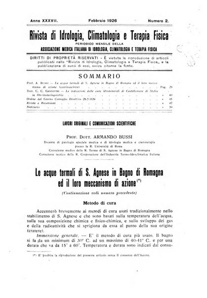 Rivista di idrologia, climatologia e terapia fisica periodico mensile dell'Associazione medica italiana di idrologia, climatologia e terapia fisica