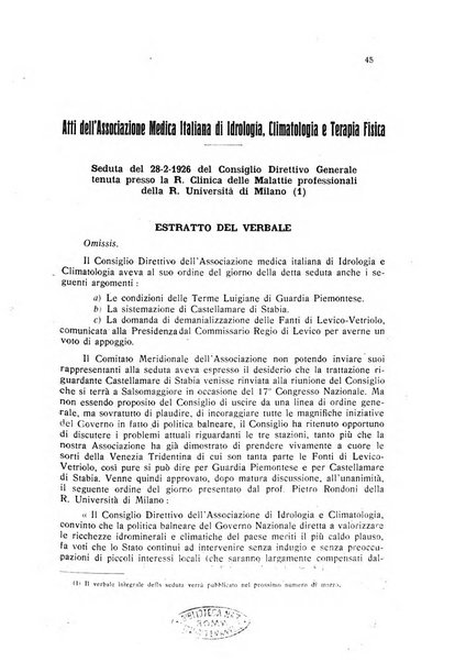 Rivista di idrologia, climatologia e terapia fisica periodico mensile dell'Associazione medica italiana di idrologia, climatologia e terapia fisica