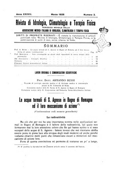 Rivista di idrologia, climatologia e terapia fisica periodico mensile dell'Associazione medica italiana di idrologia, climatologia e terapia fisica