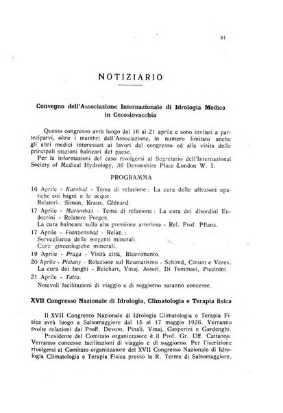 Rivista di idrologia, climatologia e terapia fisica periodico mensile dell'Associazione medica italiana di idrologia, climatologia e terapia fisica