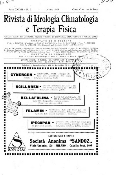 Rivista di idrologia, climatologia e terapia fisica periodico mensile dell'Associazione medica italiana di idrologia, climatologia e terapia fisica