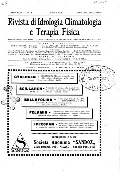 Rivista di idrologia, climatologia e terapia fisica periodico mensile dell'Associazione medica italiana di idrologia, climatologia e terapia fisica