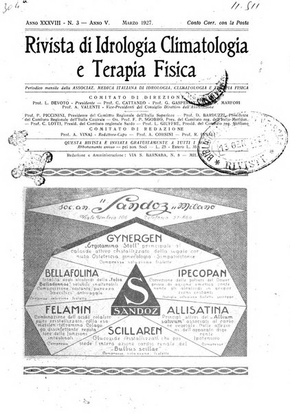 Rivista di idrologia, climatologia e terapia fisica periodico mensile dell'Associazione medica italiana di idrologia, climatologia e terapia fisica