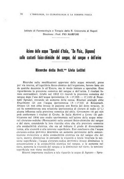 Rivista di idrologia, climatologia e terapia fisica periodico mensile dell'Associazione medica italiana di idrologia, climatologia e terapia fisica