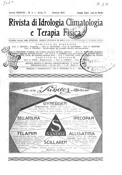 Rivista di idrologia, climatologia e terapia fisica periodico mensile dell'Associazione medica italiana di idrologia, climatologia e terapia fisica