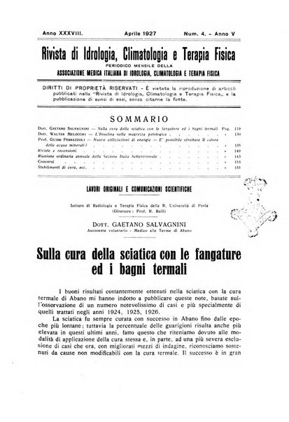 Rivista di idrologia, climatologia e terapia fisica periodico mensile dell'Associazione medica italiana di idrologia, climatologia e terapia fisica