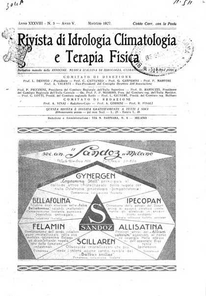 Rivista di idrologia, climatologia e terapia fisica periodico mensile dell'Associazione medica italiana di idrologia, climatologia e terapia fisica