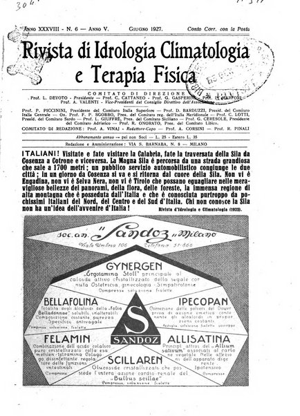 Rivista di idrologia, climatologia e terapia fisica periodico mensile dell'Associazione medica italiana di idrologia, climatologia e terapia fisica