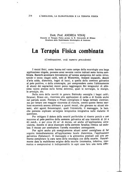 Rivista di idrologia, climatologia e terapia fisica periodico mensile dell'Associazione medica italiana di idrologia, climatologia e terapia fisica