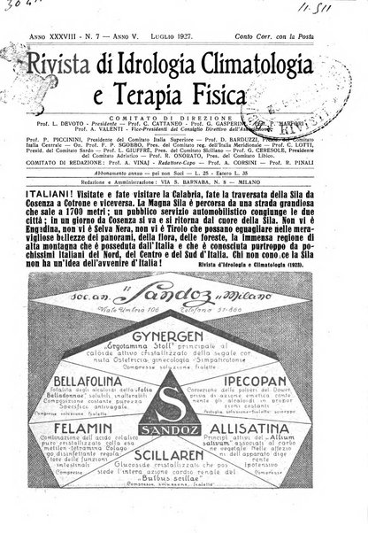 Rivista di idrologia, climatologia e terapia fisica periodico mensile dell'Associazione medica italiana di idrologia, climatologia e terapia fisica