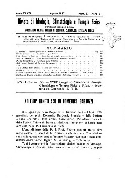 Rivista di idrologia, climatologia e terapia fisica periodico mensile dell'Associazione medica italiana di idrologia, climatologia e terapia fisica