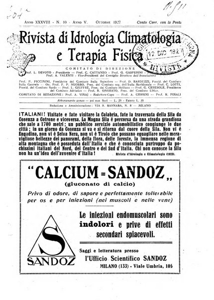 Rivista di idrologia, climatologia e terapia fisica periodico mensile dell'Associazione medica italiana di idrologia, climatologia e terapia fisica