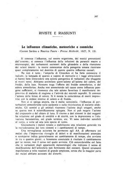 Rivista di idrologia, climatologia e terapia fisica periodico mensile dell'Associazione medica italiana di idrologia, climatologia e terapia fisica