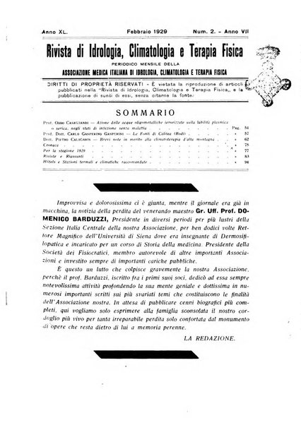 Rivista di idrologia, climatologia e terapia fisica periodico mensile dell'Associazione medica italiana di idrologia, climatologia e terapia fisica