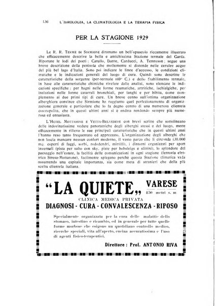 Rivista di idrologia, climatologia e terapia fisica periodico mensile dell'Associazione medica italiana di idrologia, climatologia e terapia fisica