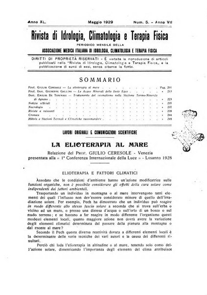 Rivista di idrologia, climatologia e terapia fisica periodico mensile dell'Associazione medica italiana di idrologia, climatologia e terapia fisica