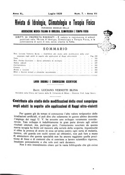 Rivista di idrologia, climatologia e terapia fisica periodico mensile dell'Associazione medica italiana di idrologia, climatologia e terapia fisica