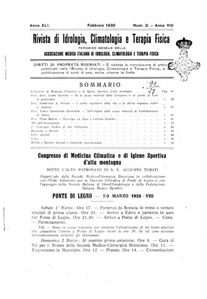 Rivista di idrologia, climatologia e terapia fisica periodico mensile dell'Associazione medica italiana di idrologia, climatologia e terapia fisica