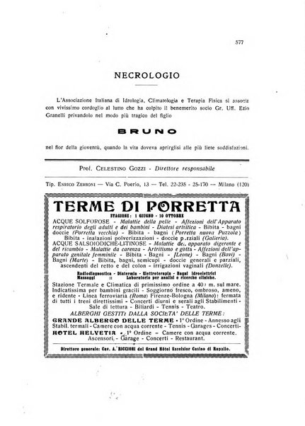 Rivista di idrologia, climatologia e terapia fisica periodico mensile dell'Associazione medica italiana di idrologia, climatologia e terapia fisica