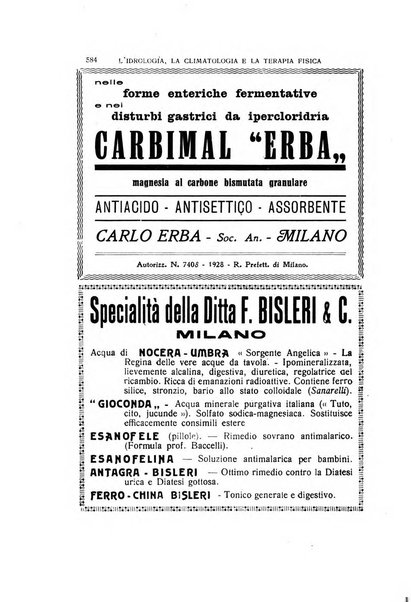 Rivista di idrologia, climatologia e terapia fisica periodico mensile dell'Associazione medica italiana di idrologia, climatologia e terapia fisica