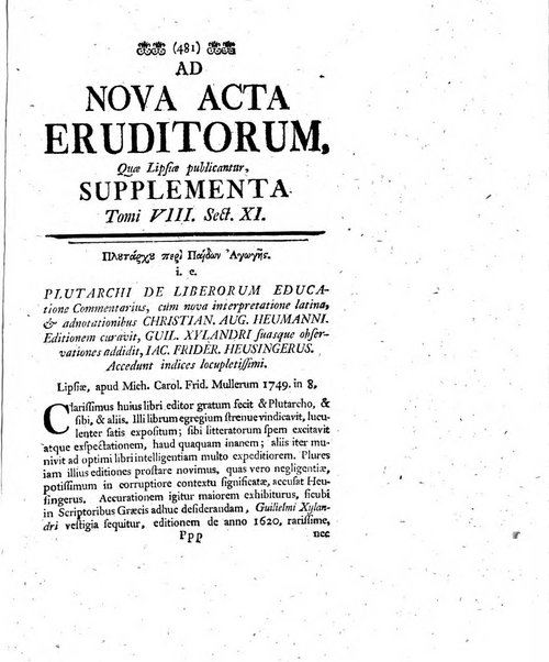 Ad nova acta eruditorum, quae Lipsiae publicantur, supplementa