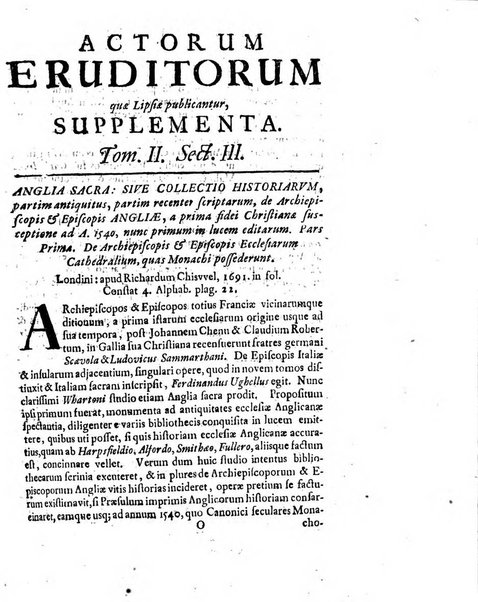 Actorum eruditorum quae Lipsiae publicantur supplementa