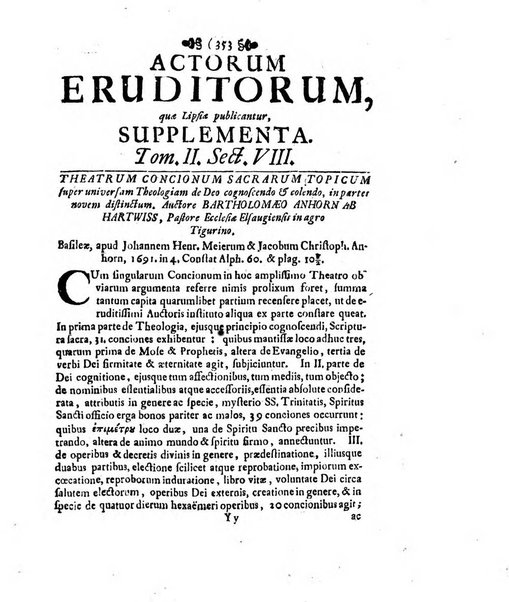 Actorum eruditorum quae Lipsiae publicantur supplementa