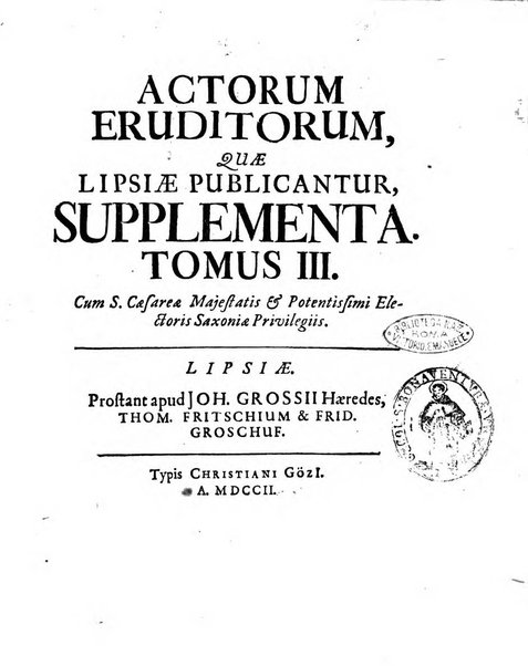 Actorum eruditorum quae Lipsiae publicantur supplementa