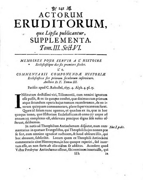 Actorum eruditorum quae Lipsiae publicantur supplementa