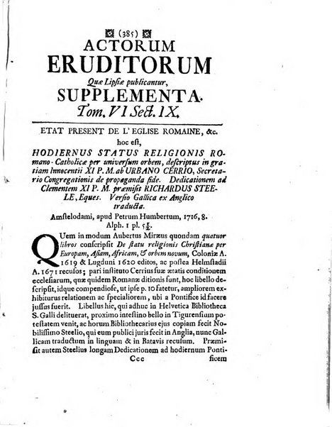 Actorum eruditorum quae Lipsiae publicantur supplementa