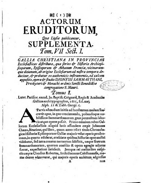 Actorum eruditorum quae Lipsiae publicantur supplementa